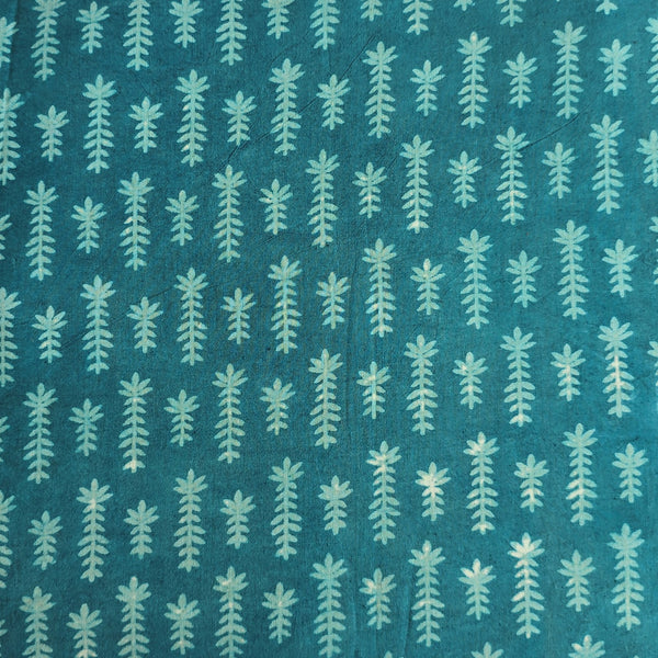 Pure Cotton Dabu Blue With White  Flower Motif Hand Block Print Fabric