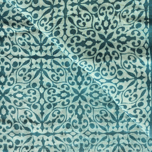 Pure Cotton Dabu Blue With White Intricate Design Hand Block Print Fabric