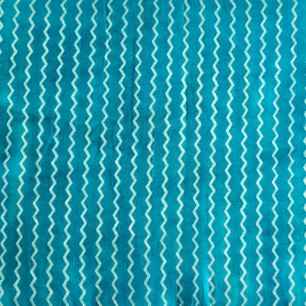 Pure Cotton Dabu Blue With White Small Zig-Zag Hand Block Print Fabric