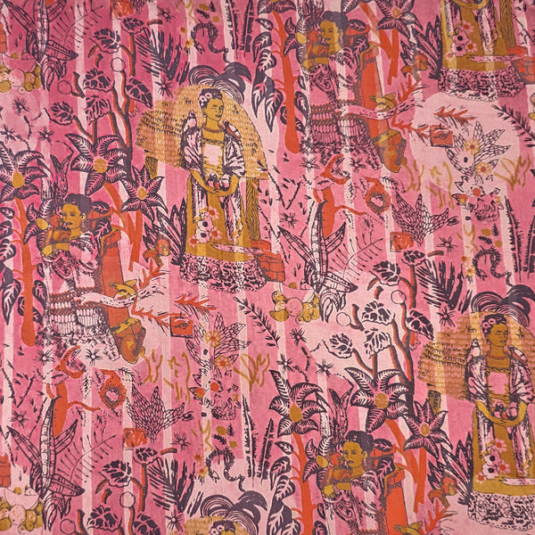 Pure Cotton Dabu Brown Intricate Village Design Hand Block Print Fabric