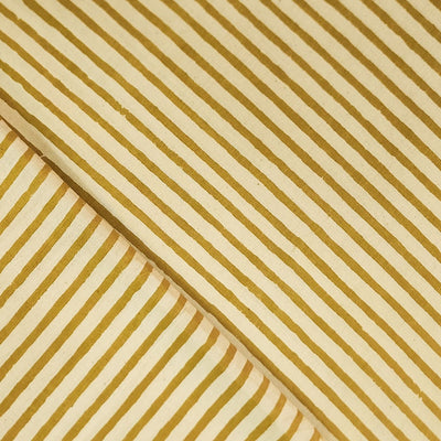 Pure Cotton Dabu Cream And Green Stripes Hand Block Print Fabric