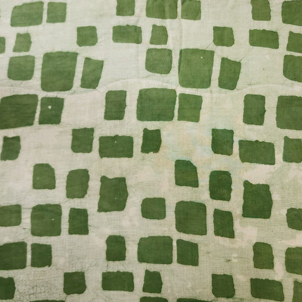 Pure Cotton Dabu Cream With Dark Green Square All Over Hand Block Print Fabric