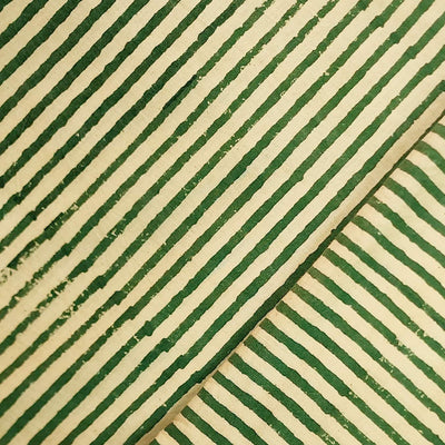 Pure Cotton Dabu Cream With Green Stripes Hand Block Print Fabric