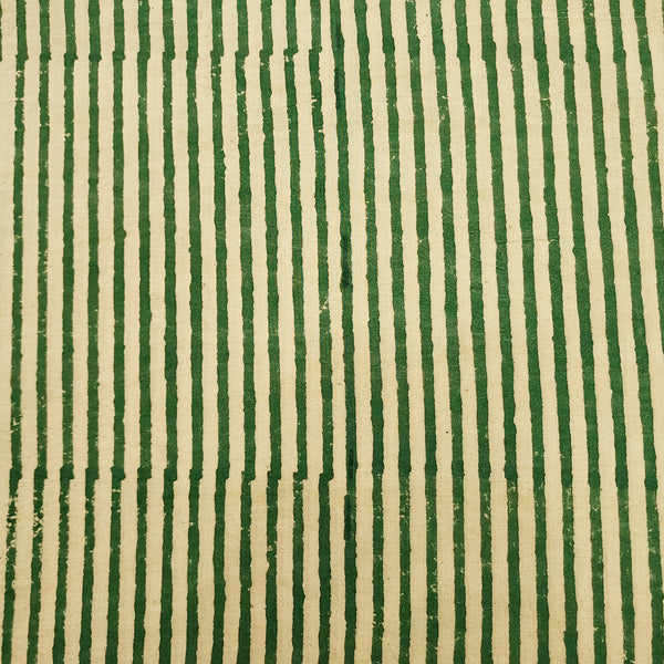 Pure Cotton Dabu Cream With Green Stripes Hand Block Print Fabric