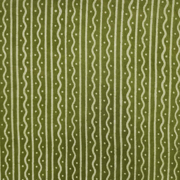 Pure Cotton Dabu Cream With Mahindi Green Border Hand Block Print Fabric