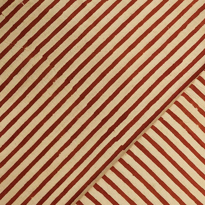 Pure Cotton Dabu Cream With Red Stripes Hand Block Print Fabric