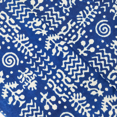 Pure Cotton Dabu  Indigo With Cream Intricate Design Hand Block Print Fabric