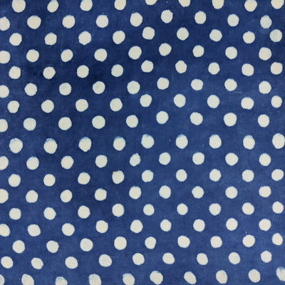 Pure Cotton Dabu  Indigo With Cream Polka Dots Hand Block Print Fabric
