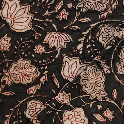 Pure Cotton Dabu Dark Brown And Cream Flower Jaal Hand Block Print Fabric