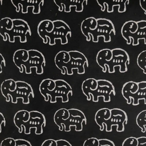 Pre-Cut 0.80 Meter Pure Cotton Dabu Dark Brown With Cream Big Elephant Motif Hand Block Print Fabric