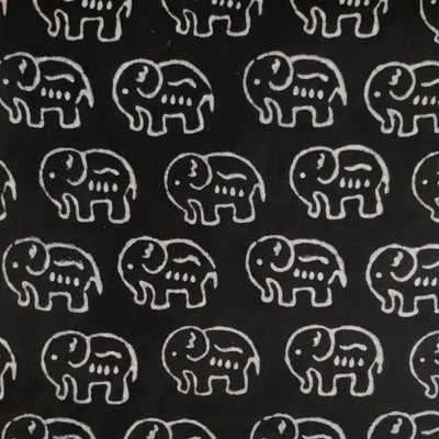 ( Pre-Cut 0.85 Meter ) Pure Cotton Dabu Dark Brown With Cream Big Elephant Motif Hand Block Print Fabric