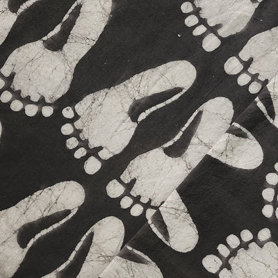 Pure Cotton Dabu Dark Brown With Cream Foot Motif Hand Block Print Fabric