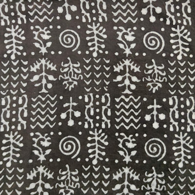 Pure Cotton Dabu Dark Brown With Cream Intricate Design Hand Block Print Fabric