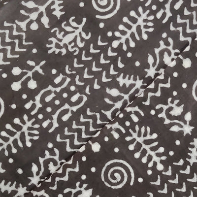 Pure Cotton Dabu Dark Brown With Cream Intricate Design Hand Block Print Fabric