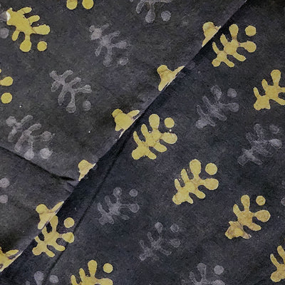 Pure Cotton Dabu  Dark Brown With Mustard Flower Motif Hand Block Print Fabric