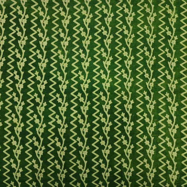 Pure Cotton Dabu  Dark Green And Off White Creeper  Hand Block Print Fabric