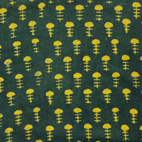 Pure Cotton Dabu Dark Green With Yellow Fish Bones Hand Block Print Fabric
