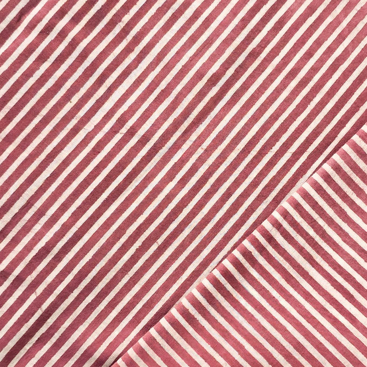 Pure Cotton Dabu Dark Peach With White Stripes Hand Block Print Fabric