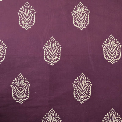 Pure Cotton Dabu Dark Purple Big Flower Motif Hand Block Print Fabric