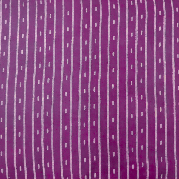 ( Pre-Cut 2 Meter ) Pure Cotton Dabu Dark Purple With Cream Stripes With Intricate Design Hand Block Print Fabric