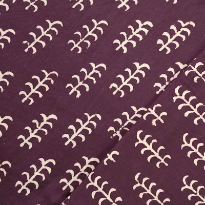 Pure Cotton Dabu Dark Purple With White Grass Motif Hand Block Print Fabric
