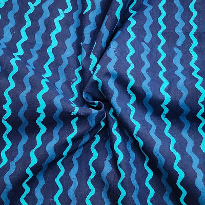 Pure Cotton Dabu Deep Blue With Zig-Zag Stripes Hand Block Print Fabric