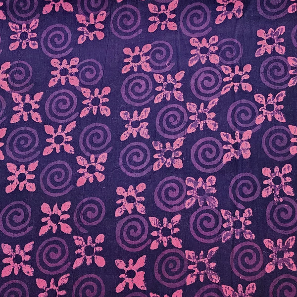 Pure Cotton Dabu  Deep Purple With Pink Circle In Between Flower Motif Hand Block Print Fabric