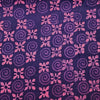 ( Pre-Cut 2 Meter ) Pure Cotton Dabu  Deep Purple With Pink Circle In Between Flower Motif Hand Block Print Fabric