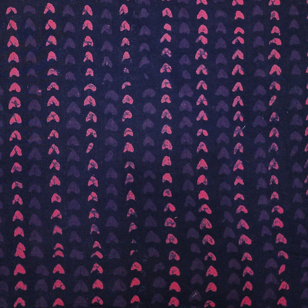 Pure Cotton Dabu Deep Purple With Pink Hearts Stripes Hand Block Print Fabric