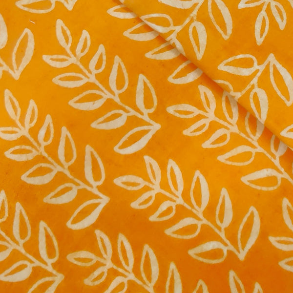 ( Pre-Cut 1.60 Meter ) Pure Cotton Dabu Drak Orange With Cream Intricate Leaves Motifs Hand Block Print Fabric