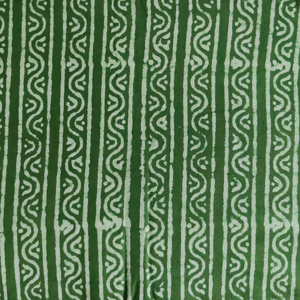 ( Pre-Cut 1.70 Meter ) Pure Cotton Dabu Green With Cream Border Hand Block Print Fabric
