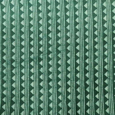 PRE-CUT 1.70 METER Pure Cotton Dabu  Green With Cream Triangle Border Hand Block Print Fabric