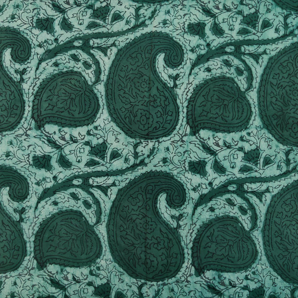 ( Pre-Cut 1.70 Meter ) Pure Cotton Dabu Green With Kairi Jaal Hand Block Print Fabric