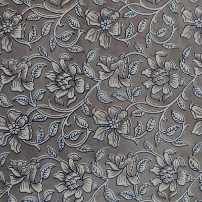 Pre-cut 1.95 meterPure Cotton Dabu Grey With Blue Outlined Jaal Hand Block Print Fabric