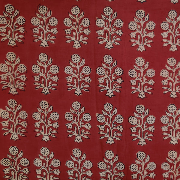 Pre-cut 1.5 meter Pure Cotton Dabu Jahota Madder With Floral Shrub Hand Block Print Fabric