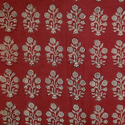 Pre-cut 1.5 meter Pure Cotton Dabu Jahota Madder With Floral Shrub Hand Block Print Fabric