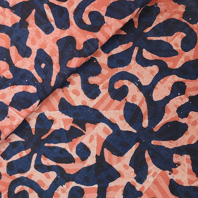 Pure Cotton Jahota Peach Rust With Navy Floral Jaal Hand Block Print Fabric