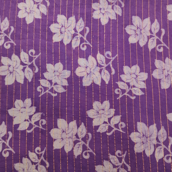 Pure Cotton Dabu Kaatha Lurex With Gold Zari With Flower Hand Block Print Fabric