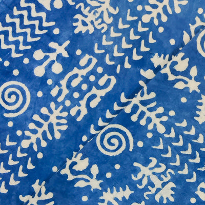 Pure Cotton Dabu Light Blue With Cream Intricate Design Hand Block Print Fabric
