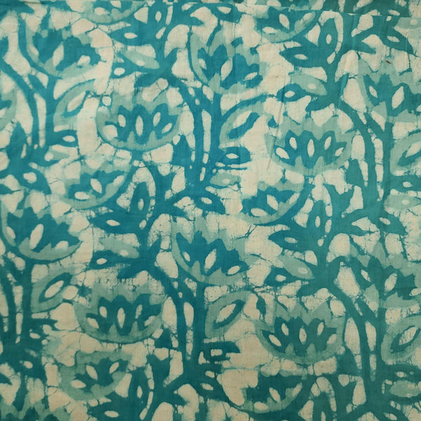 Pure Cotton Dabu Light Blue With Lotus Jaal Hand Block Print Fabric