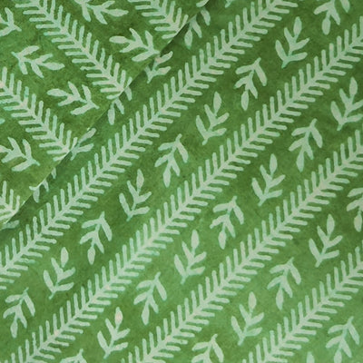 Pure Cotton Dabu Light Green Intricate Design Border Hand Block Print Fabric