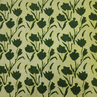 Pure Cotton Dabu Light Green With Dark Green Flower Jaal  Hand Block Print Fabric