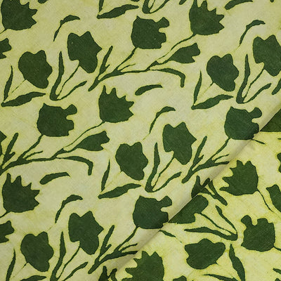 Pure Cotton Dabu Light Green With Dark Green Flower Jaal  Hand Block Print Fabric