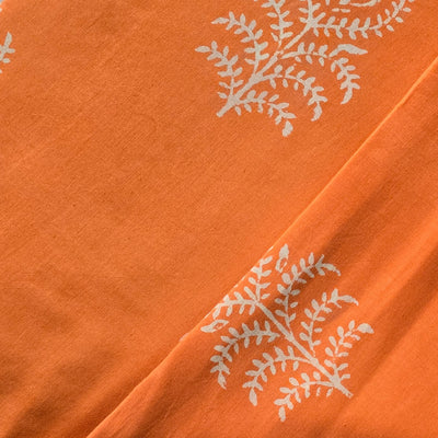 Pure Cotton Dabu Light Orange Big Flower Motif Hand Block Print Fabric