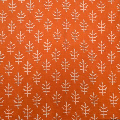 Pure Cotton Dabu Light Orange With White Flower Design Hand Block Print Fabric