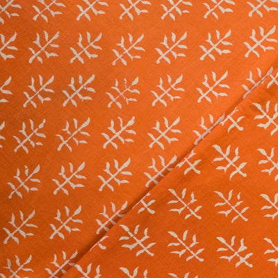 Pure Cotton Dabu Light Orange With White Flower Design Hand Block Print Fabric