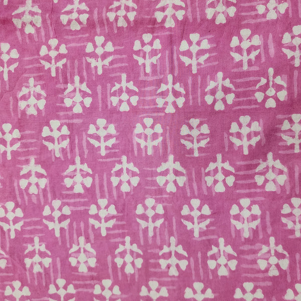 ( Pre-Cut 0.85 Meter ) Pure Cotton Dabu Light Pink With White Flower Motif Hand Block Print Fabric