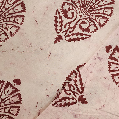 Pure Cotton Dabu  Maroon Flower Motif Hand Block Print Fabric