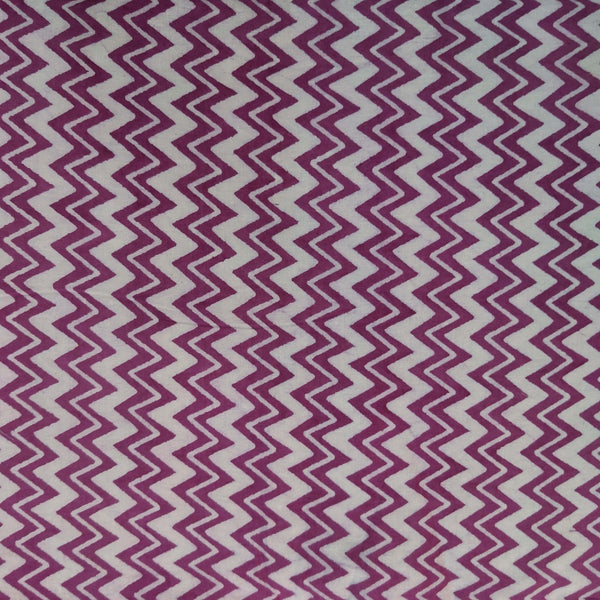 Pre-Cut 1.90 Meter Pure Cotton Dabu Mauve With Zig Zag Stripes Hand Block Print Fabric