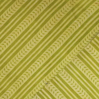 Pure Cotton Dabu Mehindi Green With Off White Border Hand Block Print Fabric